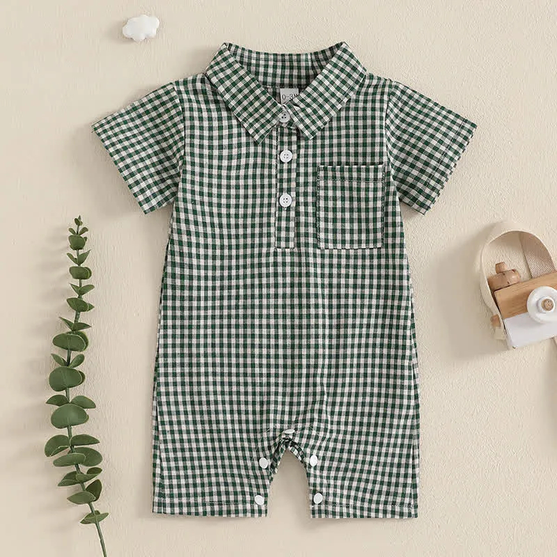 Baby Boy Plaid Pocket Romper