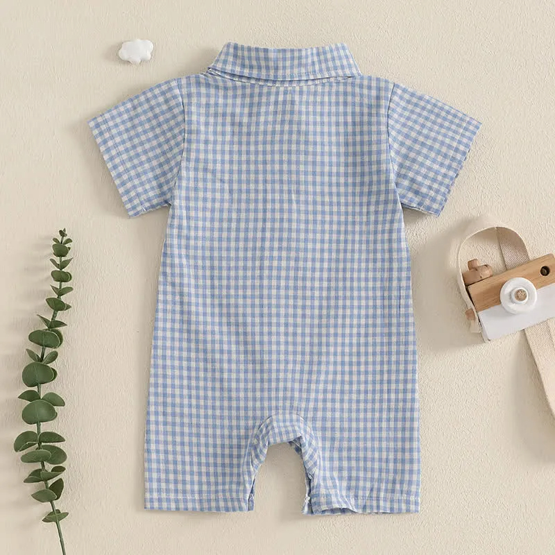 Baby Boy Plaid Pocket Romper
