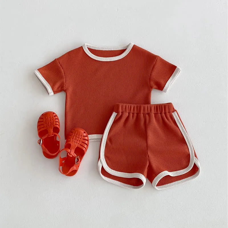 Baby 2-Piece Simple Waffle Sweatsuit Set