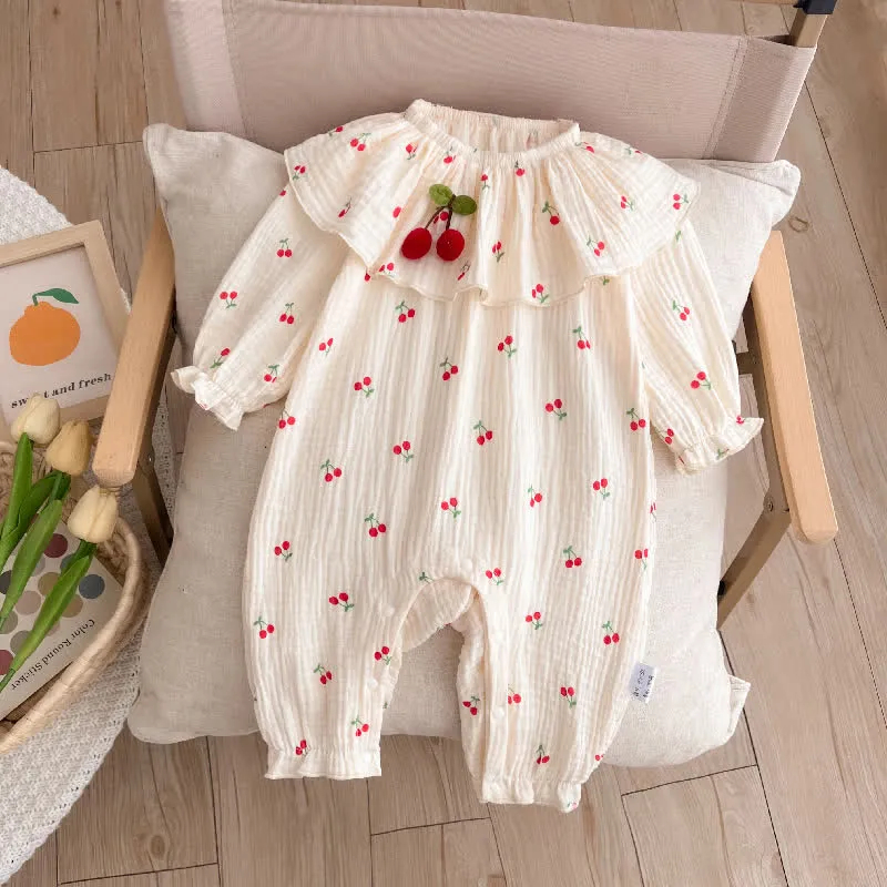 Baby Girl Cherry Lace Lapel Romper