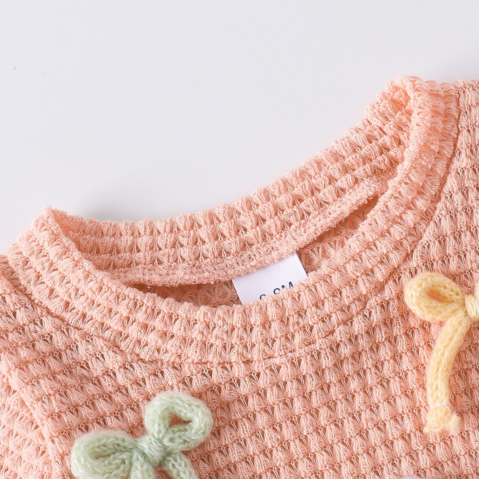 Baby Colorful Bow Waffle-Knit Top and Raw-Hem Denim Shorts Set