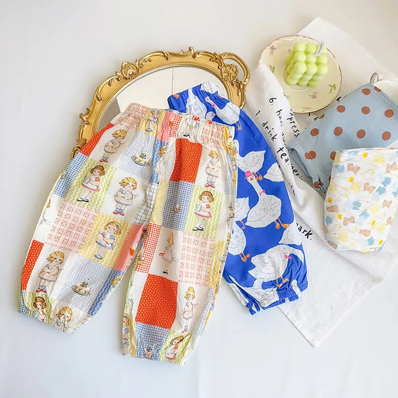 Baby Loose Duck Bear Dots Plaid Pants