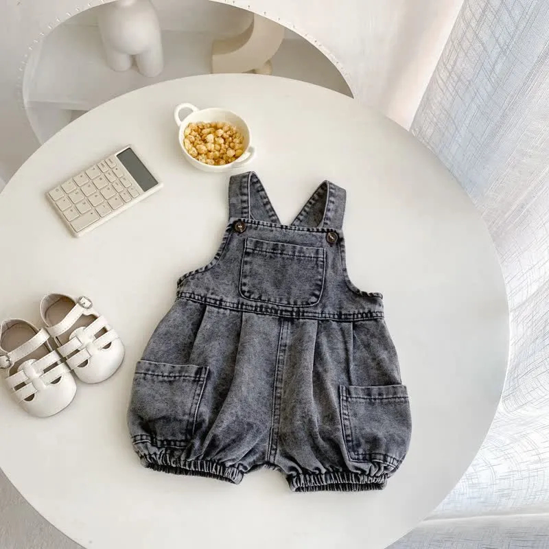 Baby Black Denim Washed Vintage Overalls