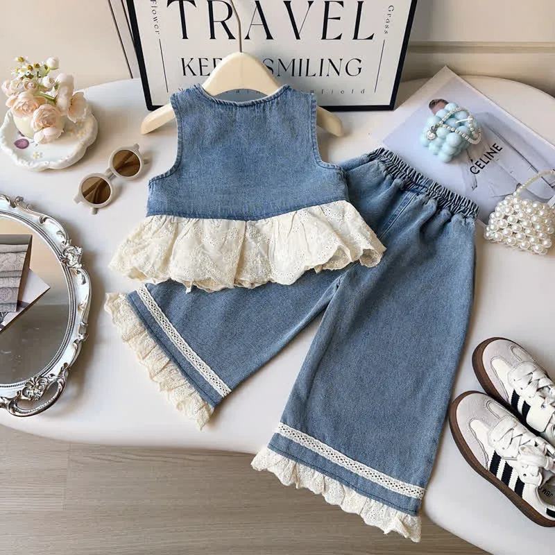 Baby Toddler 2-Piece Lace Denim Sweet Set