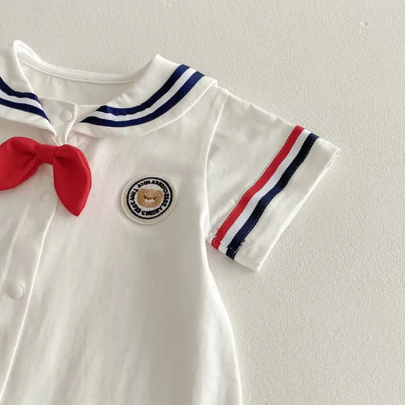 Baby Navy Collar Preppy Style White Romper/Bodysuit
