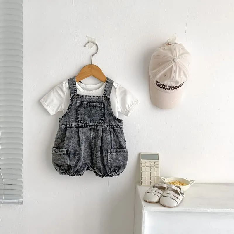 Baby Black Denim Washed Vintage Overalls
