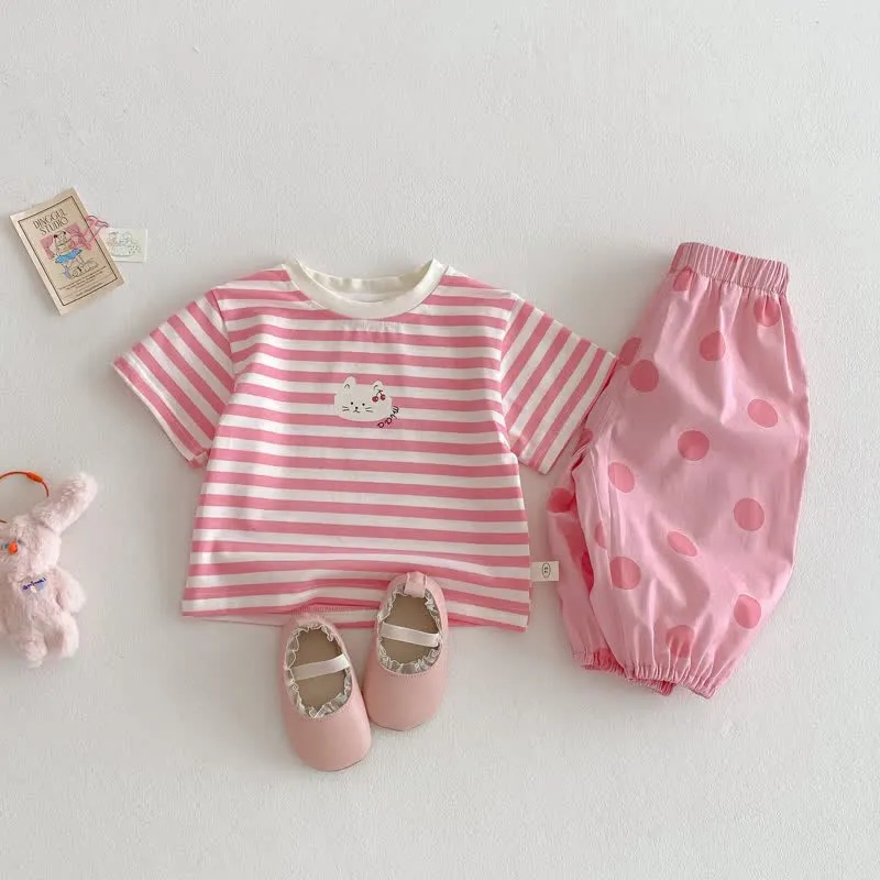 Baby Cat Striped T-shirt/Dots Pants