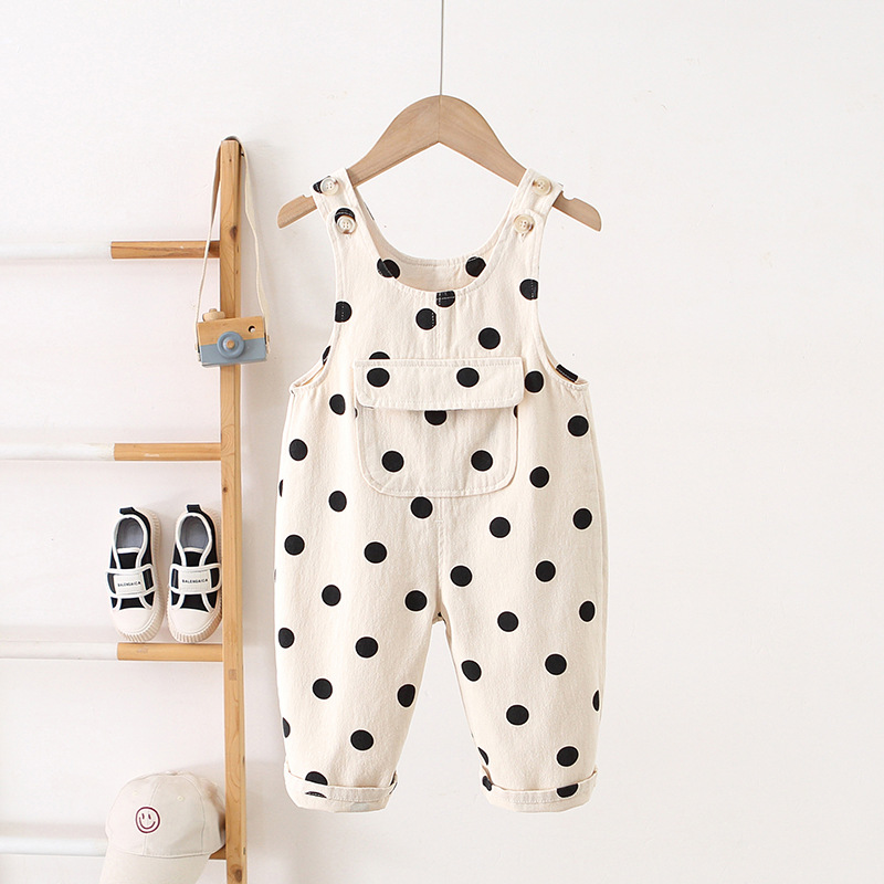 Toddler Lovely Black Dots Pocket Overalls