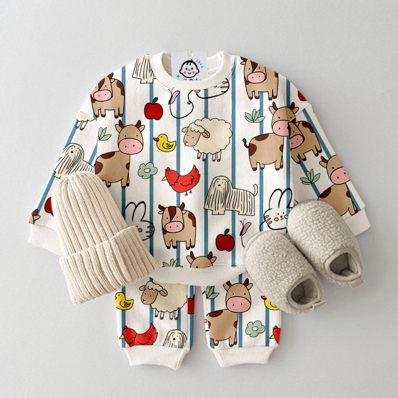 Baby Toddler Farm Animals Stripe Pattern 2-Piece Set