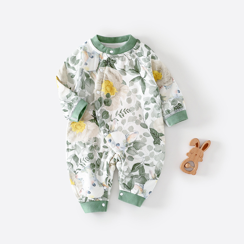 Baby Newborn Flowers Green Romper