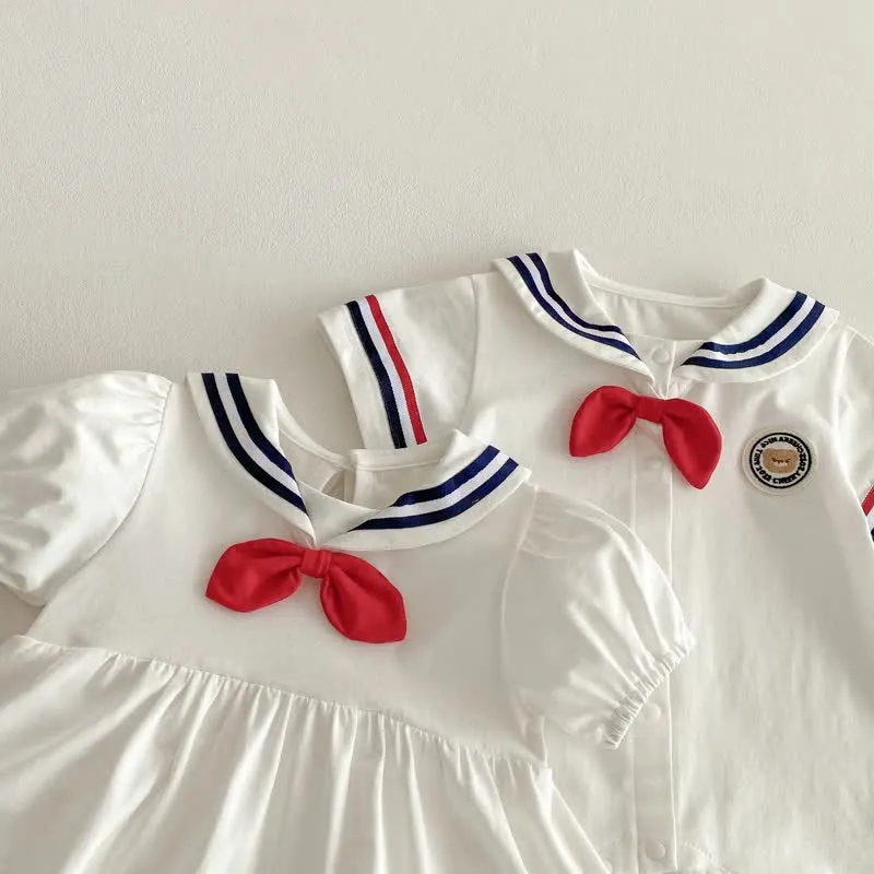 Baby Navy Collar Preppy Style White Romper/Bodysuit