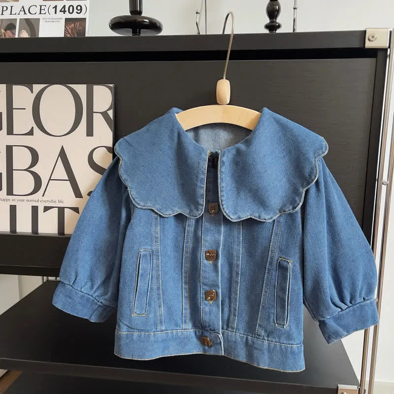 Kid Girl Doll Collar Soft Denim Jacket