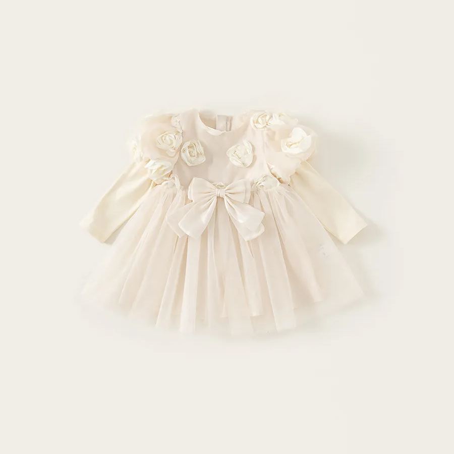 Toddler Girl 3D Floral Mesh Dress