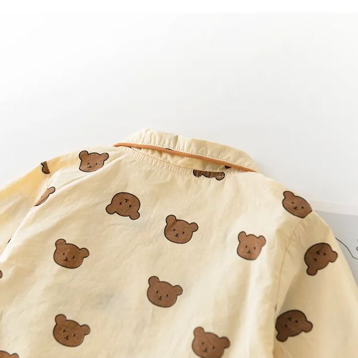 Baby Bear Pocket Waffle Casual Shirt and Loose Pants Set