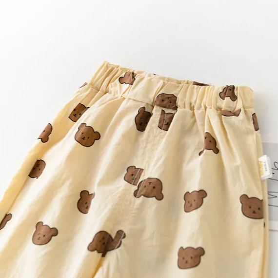 Baby Bear Pocket Waffle Casual Shirt and Loose Pants Set