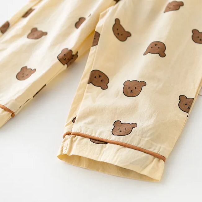 Baby Bear Pocket Waffle Casual Shirt and Loose Pants Set