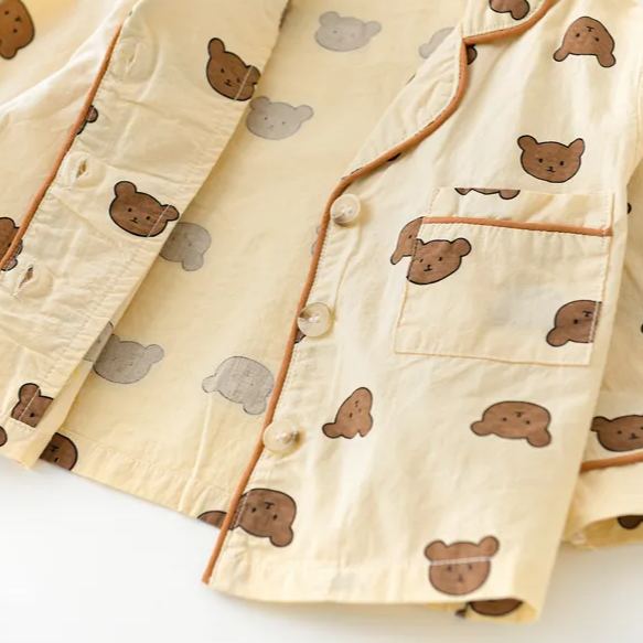 Baby Bear Pocket Waffle Casual Shirt and Loose Pants Set