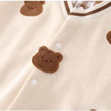  Baby Boy Double Bear Plaid Knot Bow Causual Romper