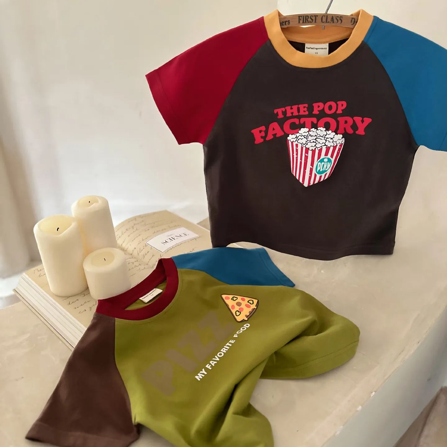 Kid Pizza Popcorn Pattern T-Shirt