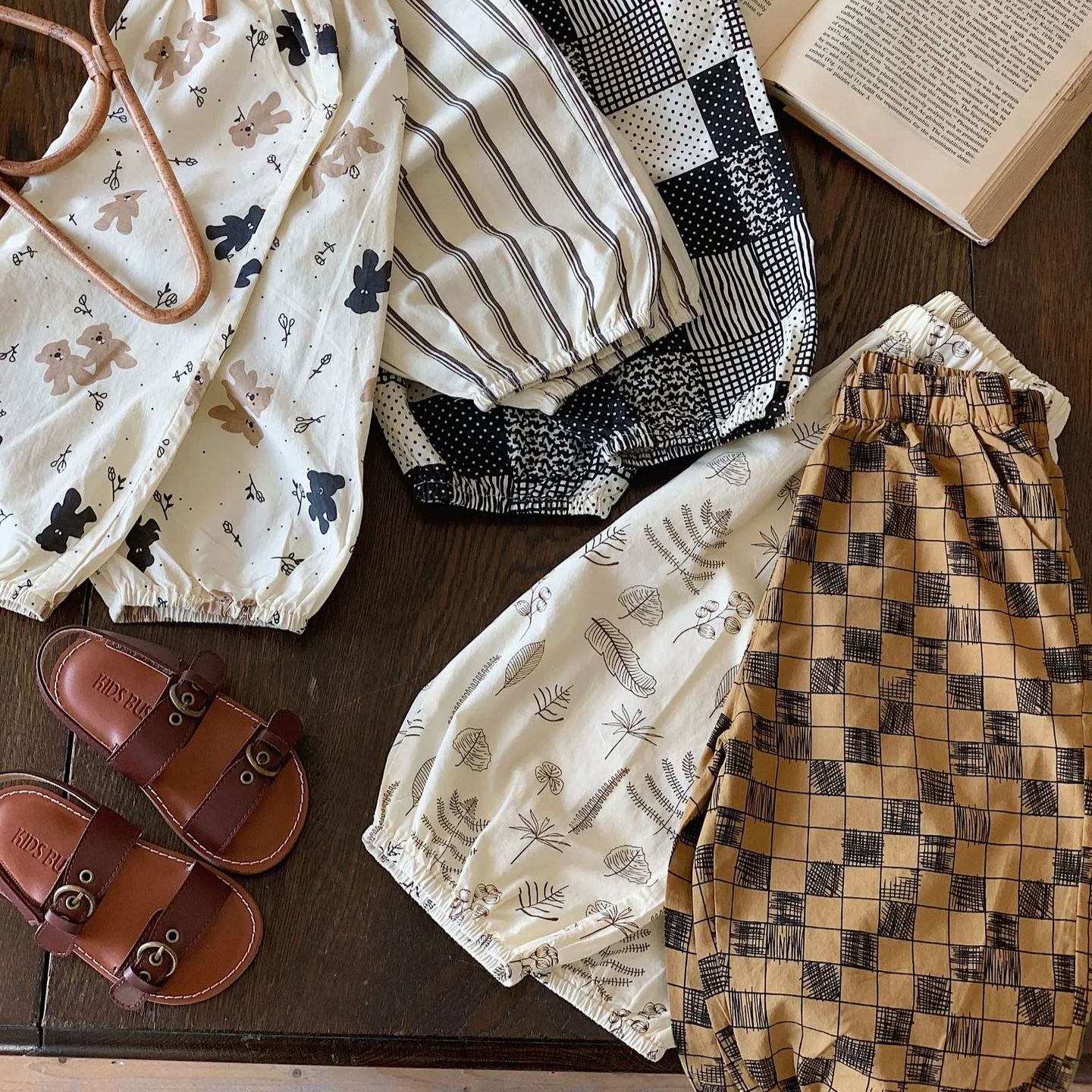 Toddler Bear Plaid Dots Striped Pants