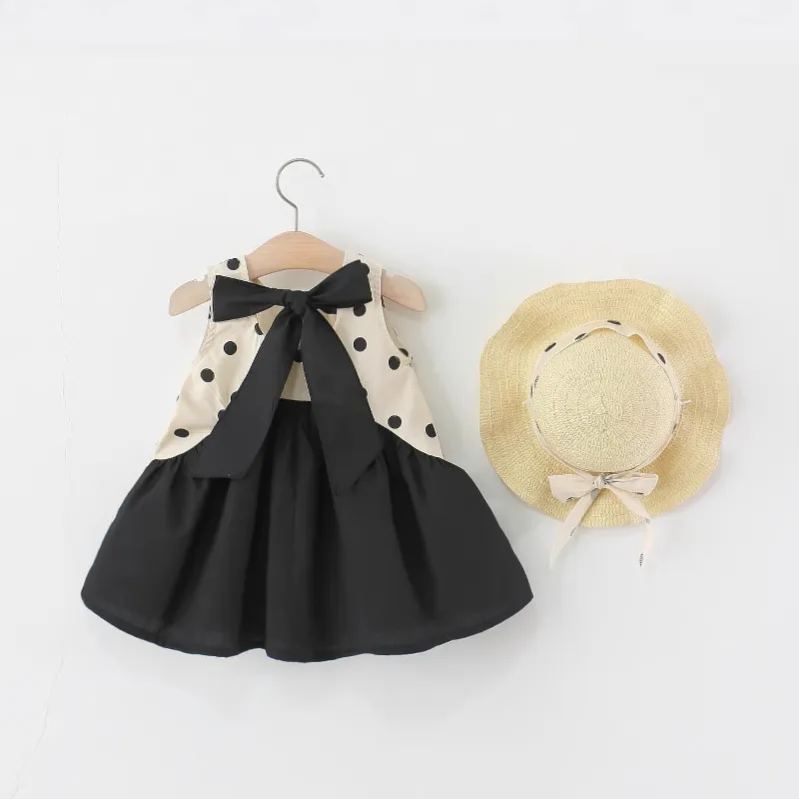 Baby Black Dots Sleeveless Set with Hat