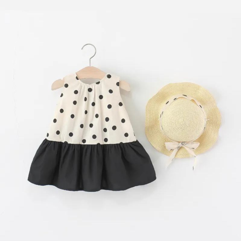 Baby Black Dots Sleeveless Set with Hat