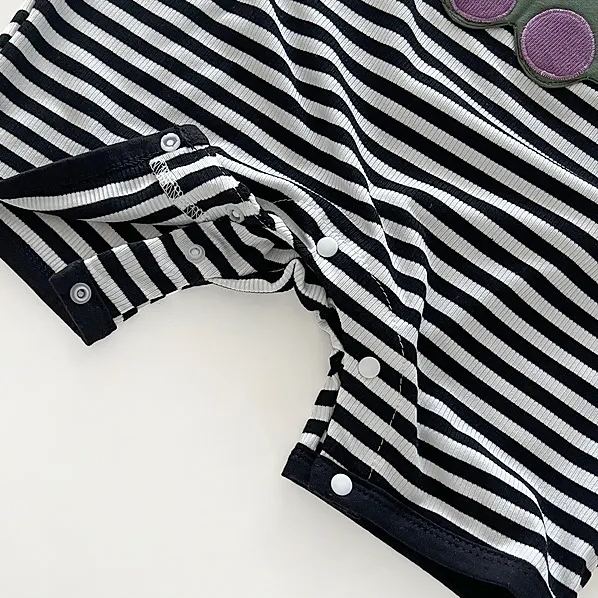 Baby Car Patch Striped Suspender Romper