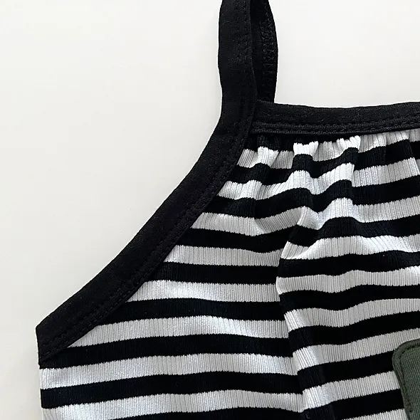 Baby Car Patch Striped Suspender Romper