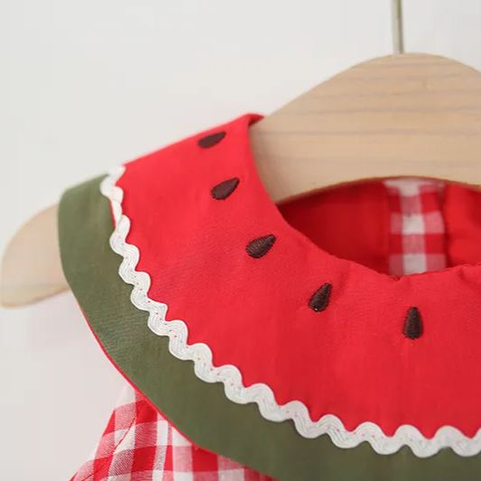 Baby Watermelon Red Plaid Sleeveless Dress