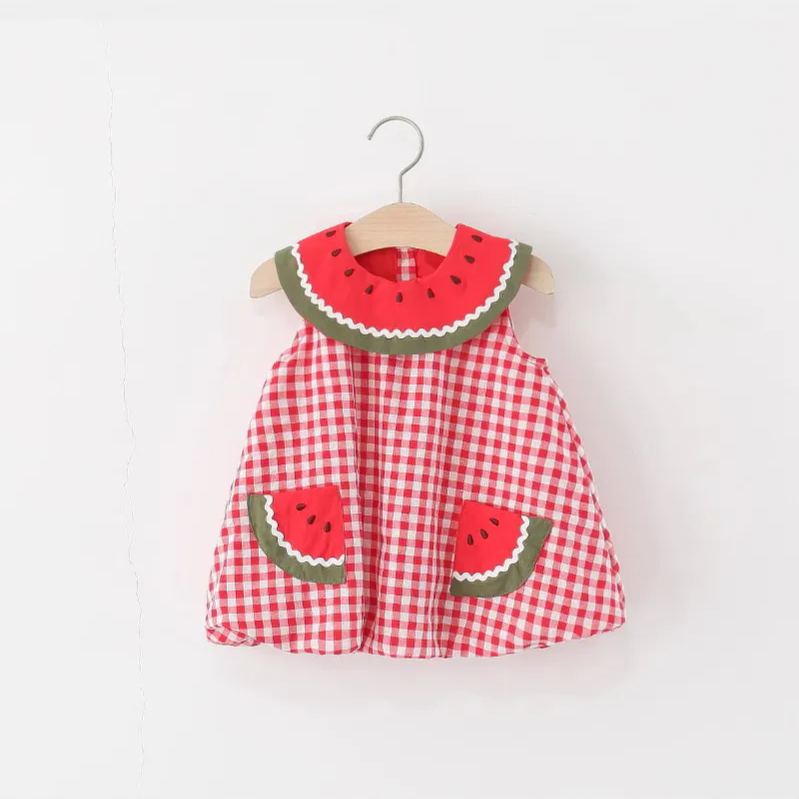 Baby Watermelon Red Plaid Sleeveless Dress