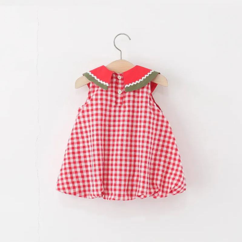 Baby Watermelon Red Plaid Sleeveless Dress