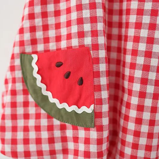 Baby Watermelon Red Plaid Sleeveless Dress