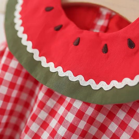 Baby Watermelon Red Plaid Sleeveless Dress