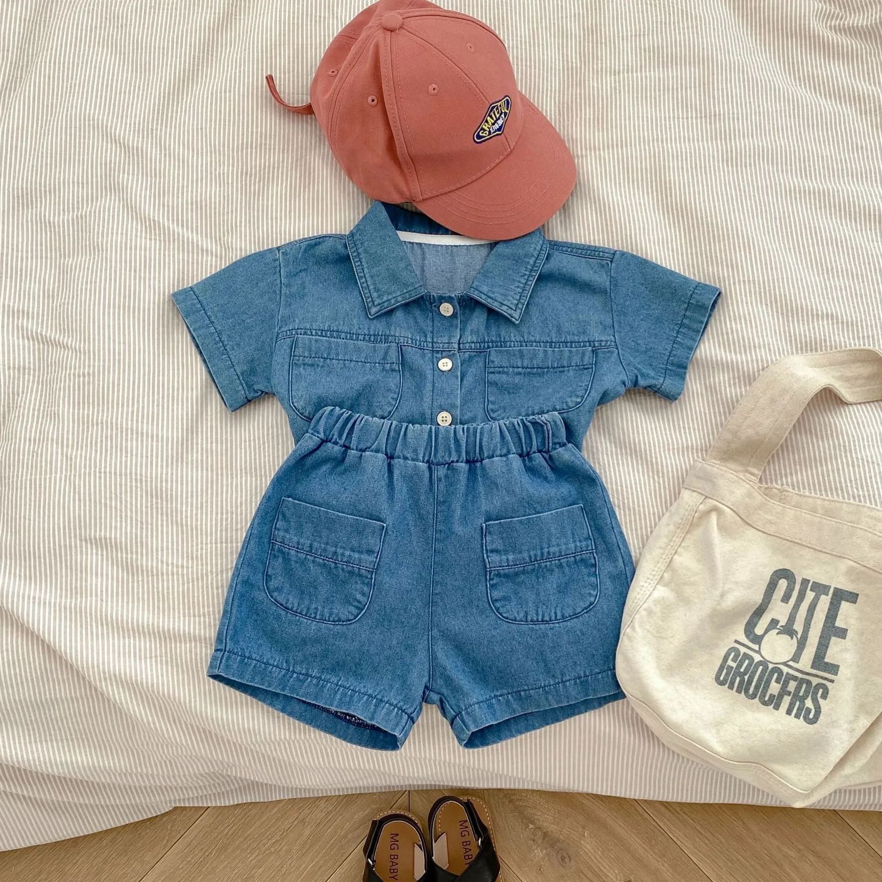 Baby Toddler 2-Piece Solid Color Denim Polo Set