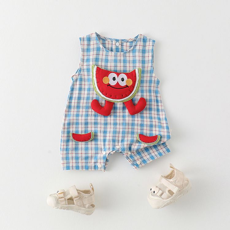 Baby 3D Watermelon Blue Plaid Romper