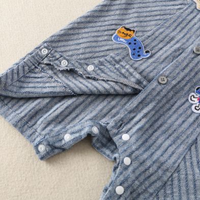Baby Dog Stripe Blue Denim Lapel Romper