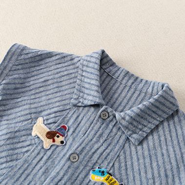 Baby Dog Stripe Blue Denim Lapel Romper