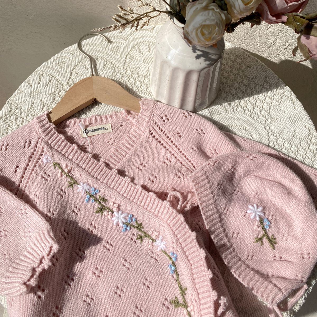 Baby Girls Floral Embroidered Sweater Bodysuit
