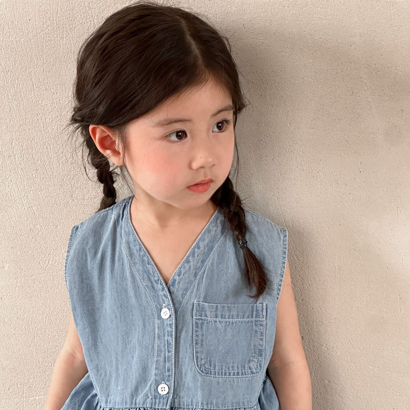 Toddler Denim Blue Casual Sleeveless Dress