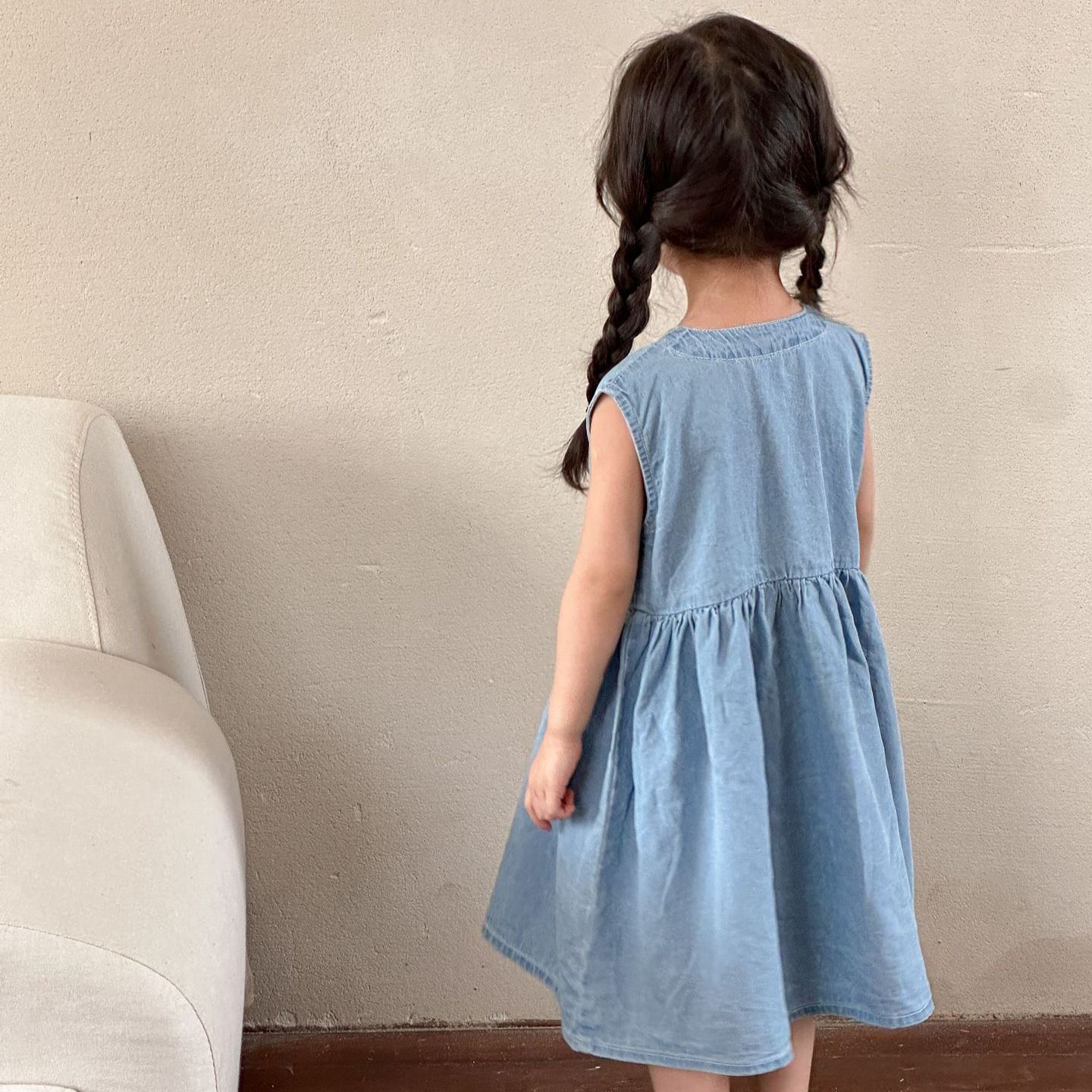 Toddler Denim Blue Casual Sleeveless Dress