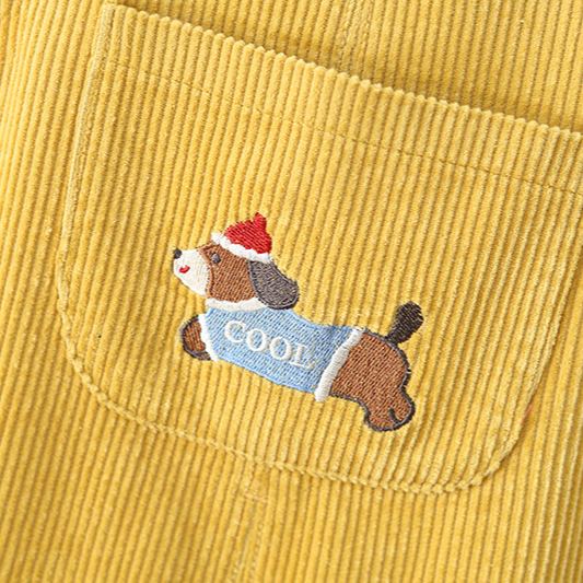 Baby Toddler Dog Embroidery Solid Color Romper