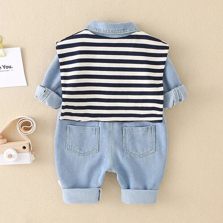 Baby Blue Denim Romper with Striped Shawl