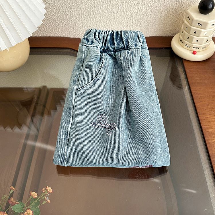 Toddler Girl Bear Heart Pattern Denim Pants