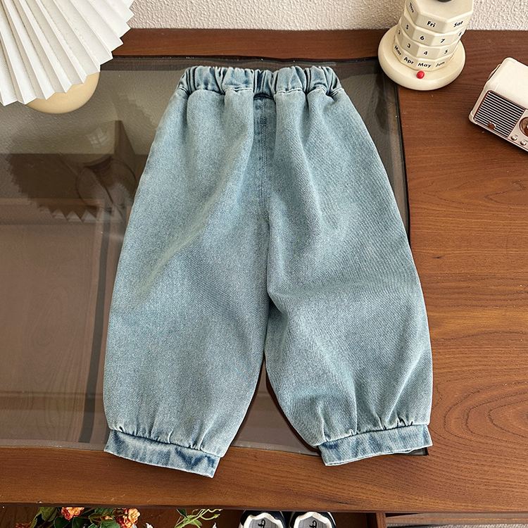 Toddler Girl Bear Heart Pattern Denim Pants