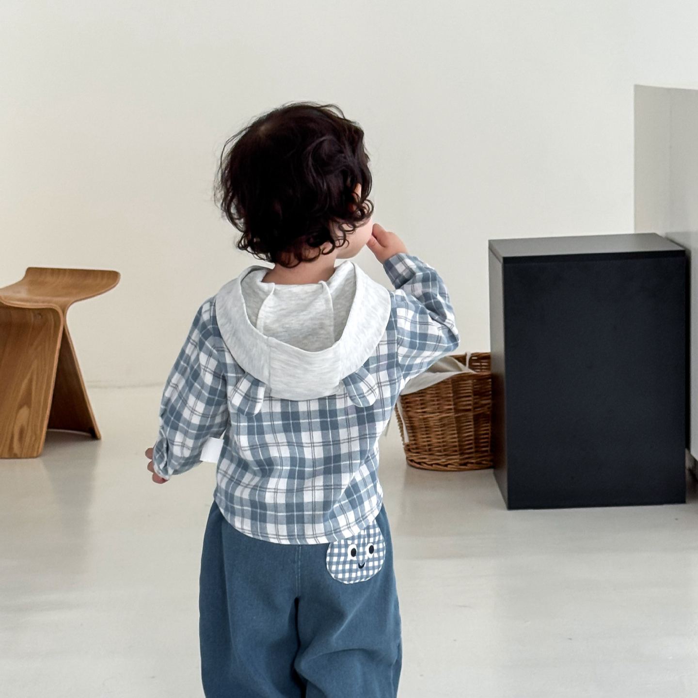 Baby Toddler Boy Bear Plaid Hooded Jacket