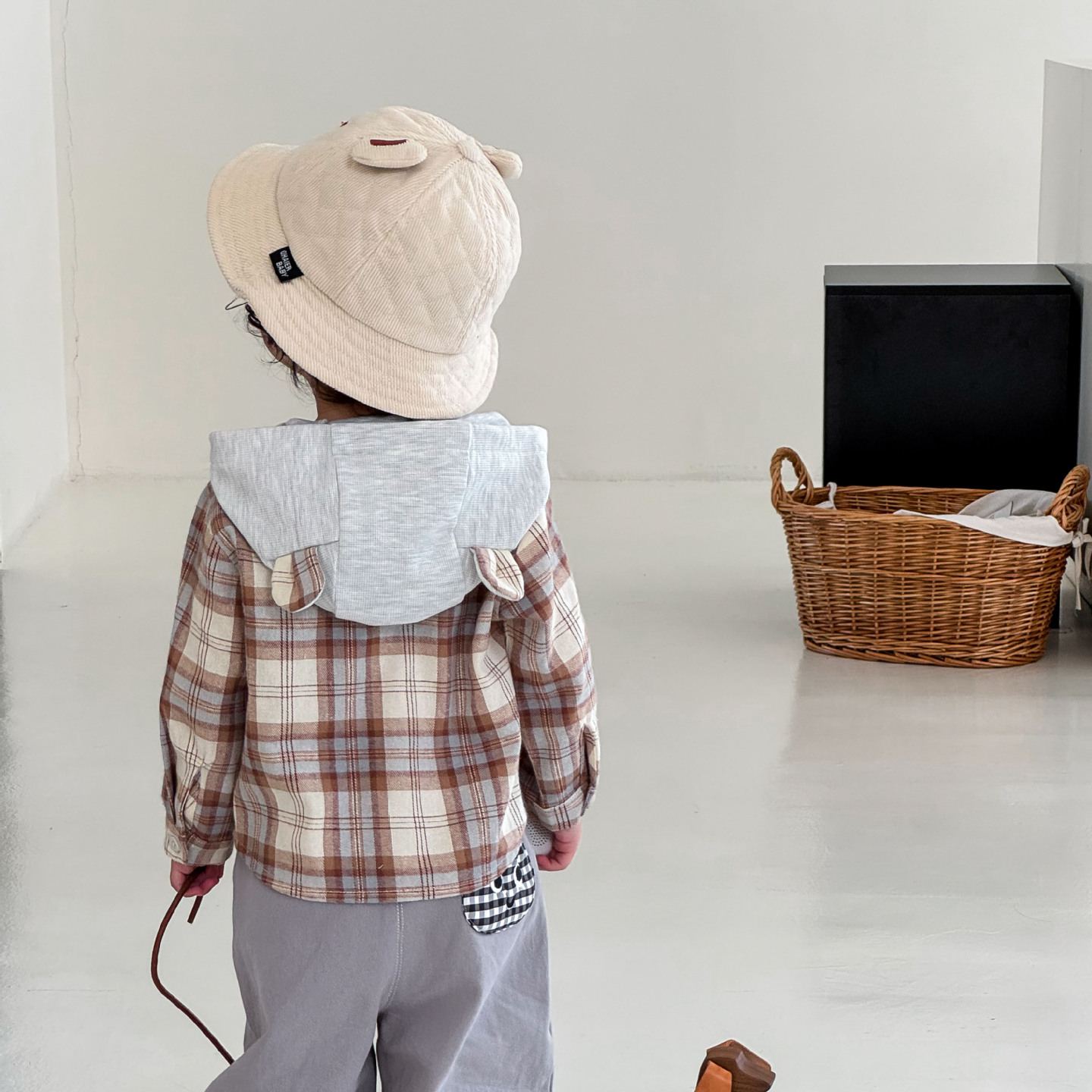 Baby Toddler Boy Bear Plaid Hooded Jacket