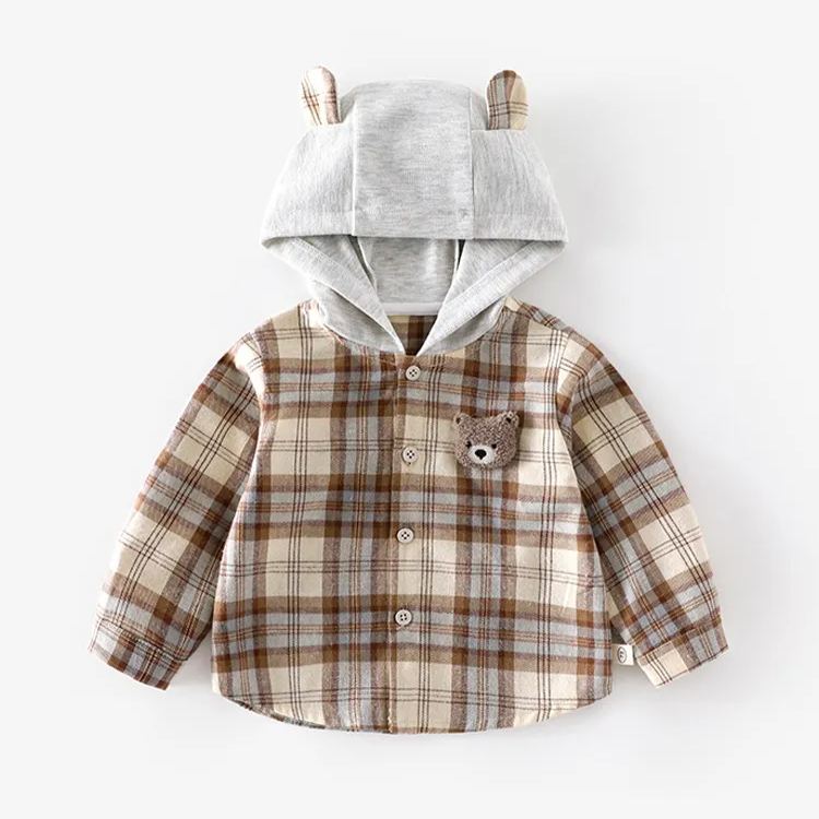 Baby Toddler Boy Bear Plaid Hooded Jacket