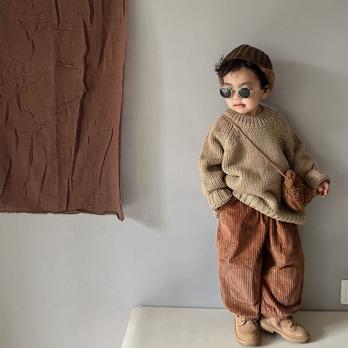 Kid Solid Color Crew Neck Sweater