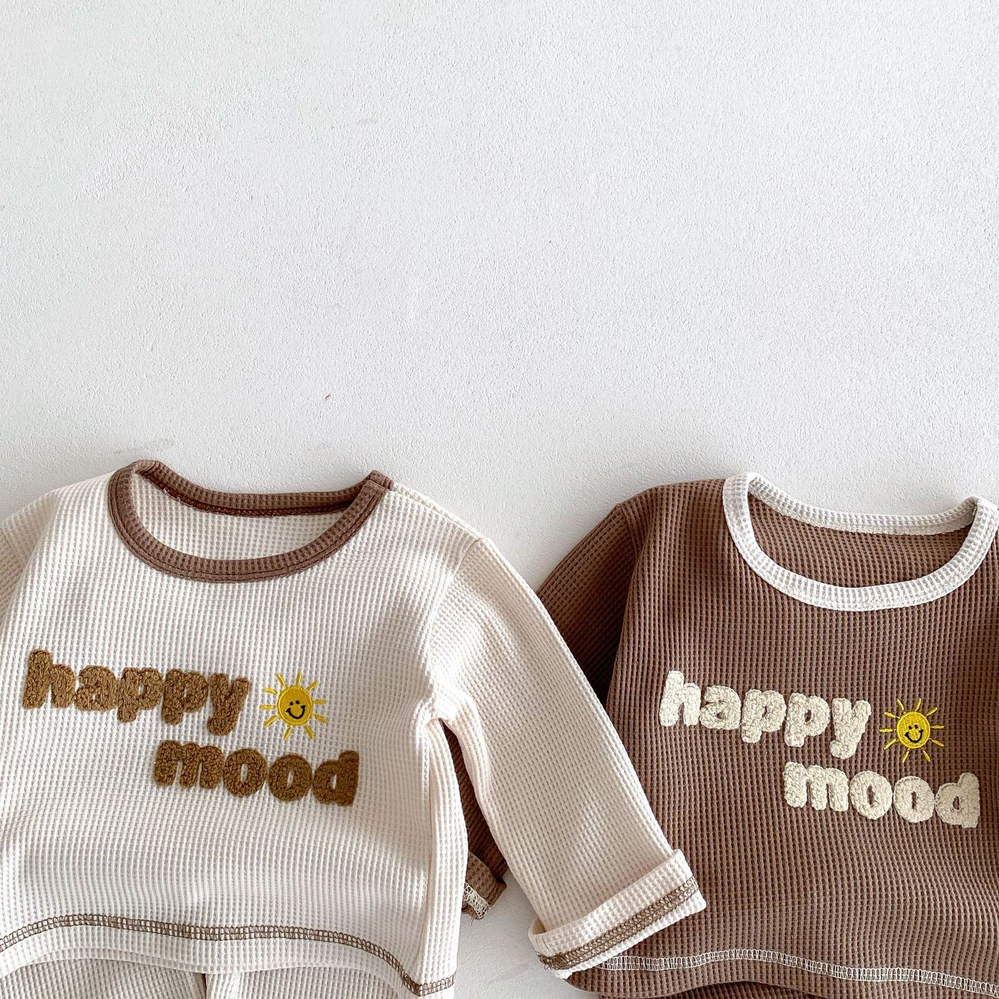 HAPPY MOOD Baby 2-Piece Embroidery Waffle Set