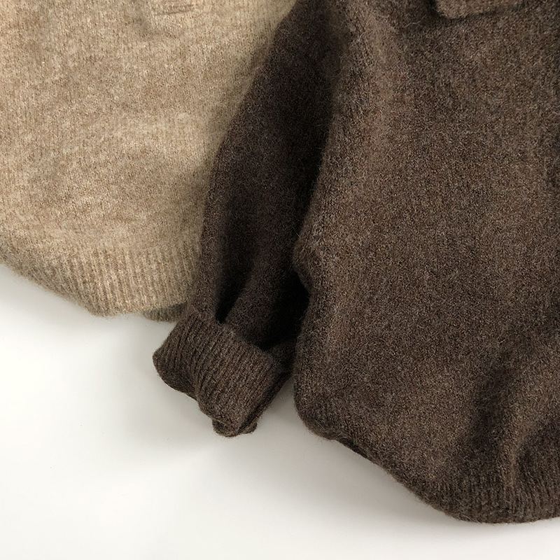 Kid Solid Color Polo Knitted Sweater